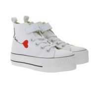 BRITISH KNIGHTS Kaya Mid Kids' Mid-Top Canvas Sneakers with Decorative Heart Embroidery & Love Print Lace-Up Shoes for Teen Girls B49-3710C-02 White