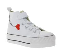 BRITISH KNIGHTS Kaya Mid Kids' Mid-Top Canvas Sneakers with Decorative Heart Embroidery & Love Print Lace-Up Shoes for Teen Girls B49-3710C-02 White