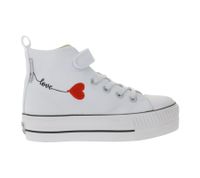 BRITISH KNIGHTS Kaya Mid Kids' Mid-Top Canvas Sneakers with Decorative Heart Embroidery & Love Print Lace-Up Shoes for Teen Girls B49-3710C-02 White