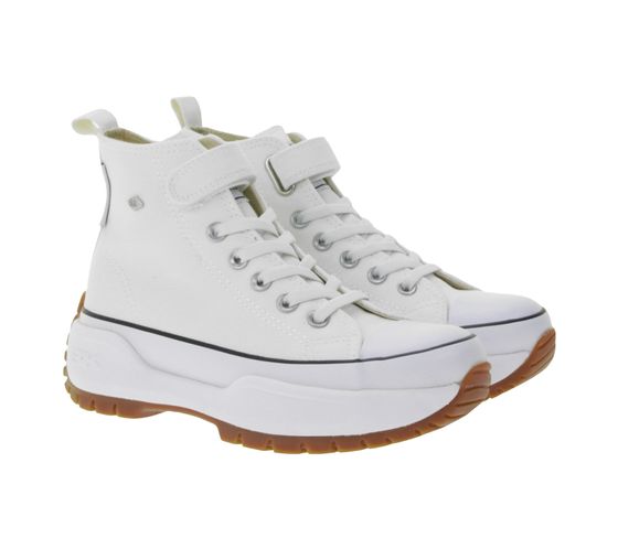 BRITISH KNIGHTS Kaya Mid Fly Kids' Mid-Top Canvas Sneakers with Serrated Sole, Lace-Up Shoes for Teen Boys and Girls, B49-3702C-02, White