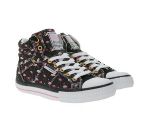 BRITISH KNIGHTS Dee Damen Mid-Top Sneaker mit Flamingos Schnür-Schuhe mit verstärktem Zehenbereich B49-3733-01 Schwarz/Pink/Weiß