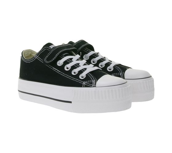 Zapatillas bajas de lona Kaya Low para niños de British Knights, con puntera reforzada y plataforma, cierre de cordones, color negro (B49-3705C-02)