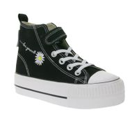 BRITISH KNIGHTS Kaya Mid Kids' Mid-Top Canvas Sneakers with Decorative Floral Embroidery & Loveyourself Print Lace-Up Shoes for Teen Girls B49-3710C-01 Black