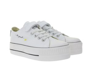 BRITISH KNIGHTS Kaya Low Women's Low-Top Canvas Sneakers with Floral Embroidery and LoveYourself Print Lace-Up Shoes B49-3706C-01 White