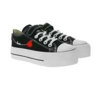 BRITISH KNIGHTS Kaya Low Kids' Low-Top Canvas Sneakers with Heart Embroidery and Love Print Lace-Up Shoes B49-3706C-02 Black