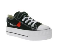 BRITISH KNIGHTS Kaya Low Kids' Low-Top Canvas Sneakers with Heart Embroidery and Love Print Lace-Up Shoes B49-3706C-02 Black