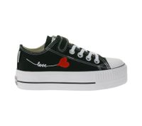 BRITISH KNIGHTS Kaya Low Kids' Low-Top Canvas Sneakers with Heart Embroidery and Love Print Lace-Up Shoes B49-3706C-02 Black