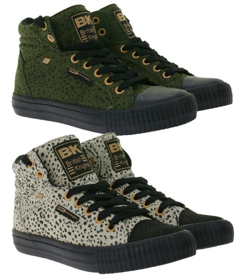 BRITISH KNIGHTS Dee Damen Mid-Top Sneaker mit Geparden-Muster Schnür-Schuhe mit verstärktem Zehenbereich in Oliv-Grün oder Beige/Schwarz