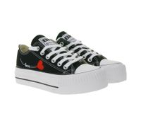 BRITISH KNIGHTS Kaya Low Women's Low-Top Canvas Sneakers with Heart Embroidery and Love Print Lace-Up Shoes B49-3706-02 Black