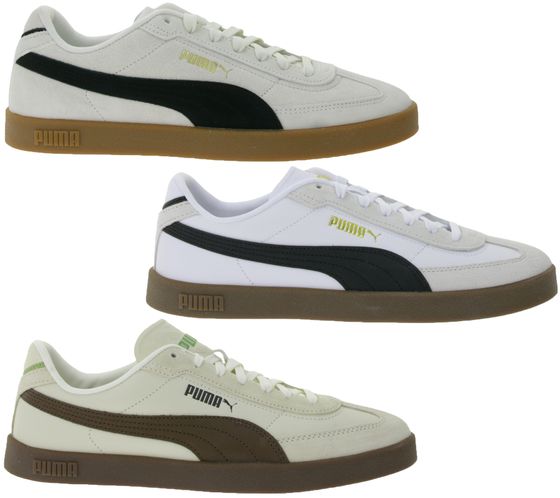 PUMA Club II Era Men's Genuine Leather Shoes Women's Sneakers in a Retro Football Design with Softfoam Beige/Black, White/Black, or Beige/Brown