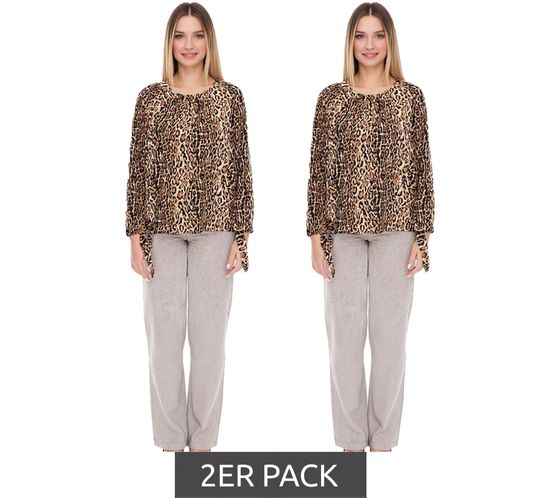 2-Pack Vestino Women's Off-Shoulder Carmen Blouse with Leopard Print Summer Shirt 900319 Beige/Black