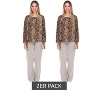 2-Pack Vestino Women's Off-Shoulder Carmen Blouse with Leopard Print Summer Shirt 900319 Beige/Black