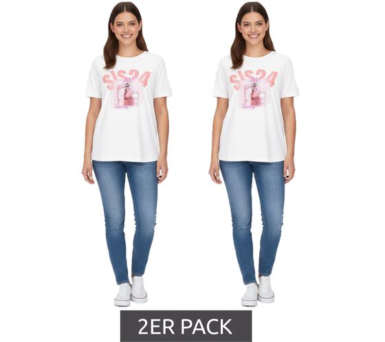 2er Sparpack Aniston CASUAL T-Shirt Damen Baumwoll-T-Shirt mit SIS24 Schriftzug Kurzarm 85719030 Ecru-Weiß