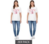 2er Sparpack Aniston CASUAL T-Shirt Damen Baumwoll-T-Shirt mit SIS24 Schriftzug Kurzarm 85719030 Ecru-Weiß