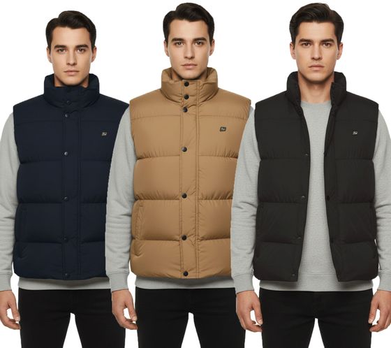 BLEND Tomy Herren Stepp-Weste warm gefütterte Übergangs-Weste mit hohem Kragen 20716813 ME Blau, Beige oder Schwarz