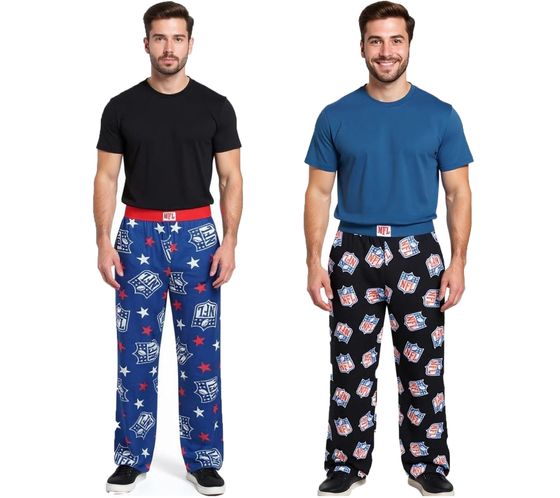 RE:COVERED X NFL Shield and Stars Loungepants Herren Schlafanzug-Hose mit NFL-Logo Baumwolle Pyjama-Hose Blau oder Schwarz