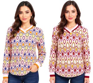 ZWILLINGSHERZ Ornament Damen langärmliges Sommer-Shirt Longsleeve im Retro Style 31627 Beige/Rosa/Rot oder Beige/Rosa/Orange/Blau