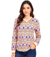 ZWILLINGSHERZ Ornament Women's Long-Sleeved Summer Shirt in Retro Style 31627 Beige/Pink/Red or Beige/Pink/Orange/Blue