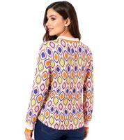 ZWILLINGSHERZ Ornament Women's Long-Sleeved Summer Shirt in Retro Style 31627 Beige/Pink/Red or Beige/Pink/Orange/Blue