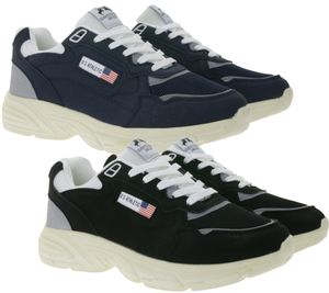 U.S. ATHLETIC Flag Men's Casual Sneakers with Overlay Look, Lace-Up Shoes, Black/White or Navy/White