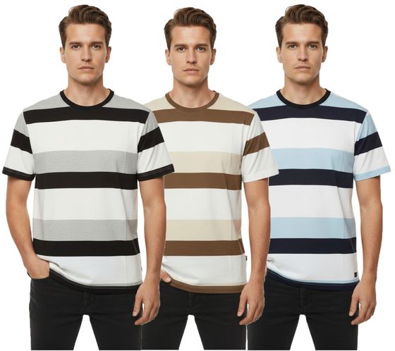 11 PROJECT Frankie Men's Cotton T-Shirt, Color-Blocking Summer Shirt 21301046ME Brown/White, Blue/White, or Black/White