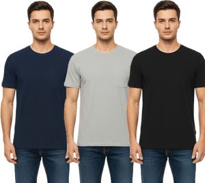 11 PROJECT Otto Herren Baumwoll-Shirt T-Shirt schlichtes Sommer-Shirt mit Brusttasche 20716238 ME Schwarz, Blau oder Grau