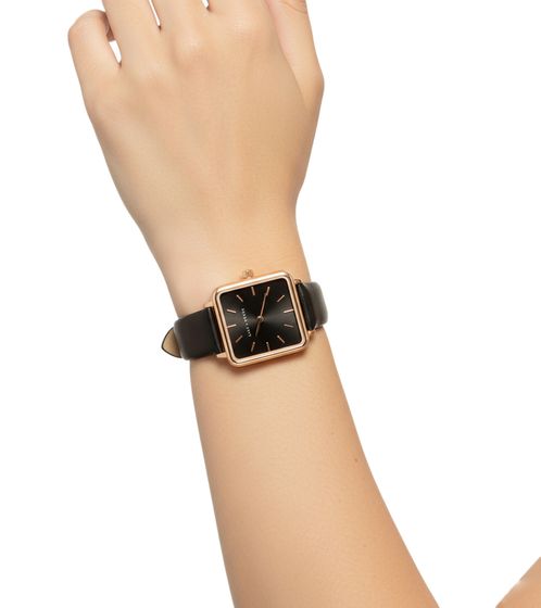 lilyandstone Damen Armband-Uhr mit quadratischem Gehäuse analoge Quarz-Uhr mit Leder-Armband LSMIL001 Schwarz/Gold