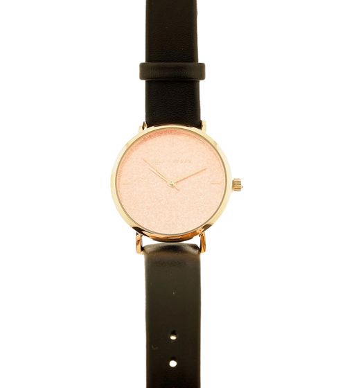 Reloj analógico de cuarzo para mujer lilyandstone con correa de piel de 35 mm LSSFRGPBR negro/oro rosa