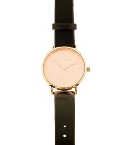 Montre femme lilyandstone à quartz analogique avec bracelet en cuir 35 mm LSSFRGPBR Noir/Or rose