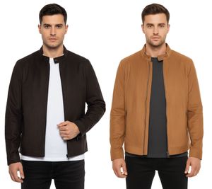 !SOLID Vamos Men's Faux Leather Jacket, Fashionable Transitional Jacket with Pockets 21301240ME in Toffee Brown or Black