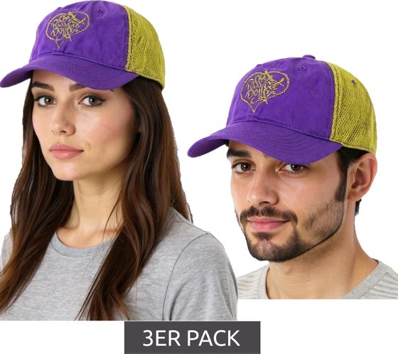 3er Sparpack Pussycat Dolls Unisex Trucker-Cap Baseball-Cap mit atmungsaktiven Mesh-Einsatz Baumwoll-Cap Fan-Mütze TC110470PCD Lila/Gold