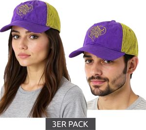 3er Sparpack Pussycat Dolls Unisex Trucker-Cap Baseball-Cap mit atmungsaktiven Mesh-Einsatz Baumwoll-Cap Fan-Mütze TC110470PCD Lila/Gold