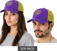 3er Sparpack Pussycat Dolls Unisex Trucker-Cap Baseball-Cap mit atmungsaktiven Mesh-Einsatz Baumwoll-Cap Fan-Mütze TC110470PCD Lila/Gold