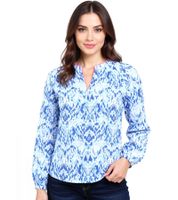 ZWILLINGSHERZ Damen Sommer-Bluse mit Ethno-Muster Baumwoll Langarmshirt 33234 Blau/Weiß/Pink oder Pink/Grün/Blau/Weiß