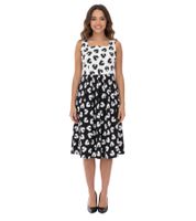 2er Sparpack Damen Sommer-Kleid mit grafischem Druck Baumwoll-Kleid ohne Ärmel Midi-Kleid 948746 Weiß/Schwarz