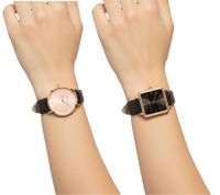 lilyandstone Damen Armband-Uhr analoge Quarz-Uhr mit Leder-Armband mit rundem oder quadratischem Gehäuse Schwarz/Roségold oder Schwarz/Gold