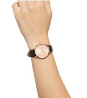 lilyandstone Damen Armband-Uhr analoge Quarz-Uhr mit Leder-Armband mit rundem oder quadratischem Gehäuse Schwarz/Roségold oder Schwarz/Gold