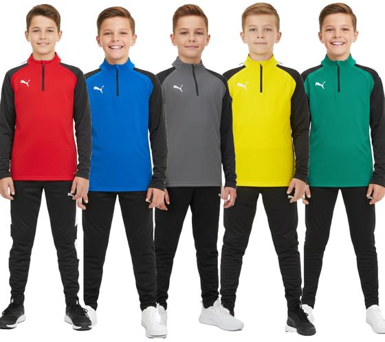 PUMA Teamliga 1/4 Zip Top Kinder Sweatshirt nachhaltiges Trainings-Shirt mit dryCELL Sport-Shirt 657237 Rot, Blau, Grau, Gelb oder Grün