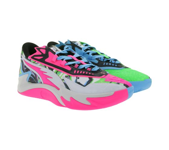 Dynamische PUMA Scoot Zero II NBA 2K Herren Basketball-Schuhe mit NITRO FOAM und PWRTAPE Hallen-Schuhe 311349 01 Blau/Grün/Pink/Bunt