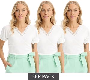 Confezione da 3 magliette a maniche corte da donna con elementi decorativi 944192, bianche