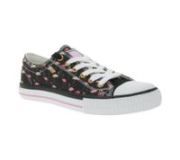 Sneakers basse da donna BRITISH KNIGHTS Master Lo con stampa fenicotteri, stringate in tela B49-3721-01, nere