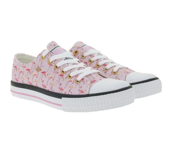 BRITISH KNIGHTS Master Lo Damen Low-Top Sneaker mit Flamingo-Print Schnür-Schuhe aus Canvas B49-3721-02 Rosa