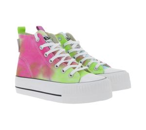BRITISH KNIGHTS Kaya Mid Damen Mid-Top Canvas-Sneaker mit verstärktem Zehenbereich Schnür-Schuhe B49-3712-04 Rosa/Bunt