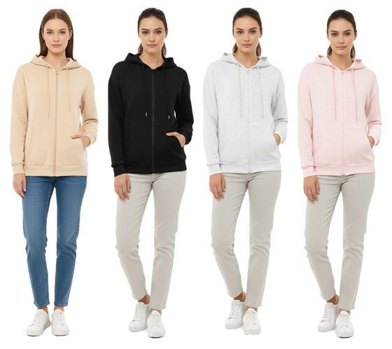 ZWILLINGSHERZ Women's Hooded Zip-Up Hoodie with Pockets 46094 Gray, Beige, Pink, or Black