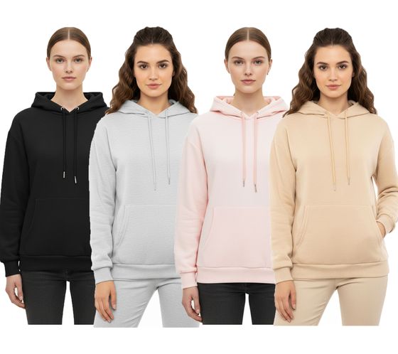 ZWILLINGSHERZ Women's Hoodie, Sweatshirt with Pocket 46093, Pink, Gray, Beige, or Black