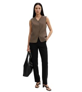 Asymmetrical Women's Long Vest with Snap Buttons in Twill Texture 911679 Olive Green