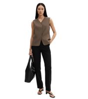 Asymmetrical Women's Long Vest with Snap Buttons in Twill Texture 911679 Olive Green