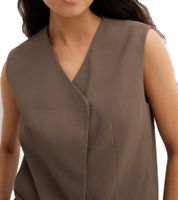Asymmetrical Women's Long Vest with Snap Buttons in Twill Texture 911679 Olive Green
