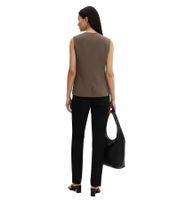 Asymmetrical Women's Long Vest with Snap Buttons in Twill Texture 911679 Olive Green