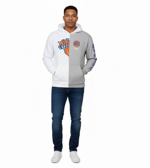 Felpa con cappuccio da uomo Hollister x NBA New York Knicks con stampa del logo della squadra, pullover in cotone 322-221-1590-105, grigio/bianco